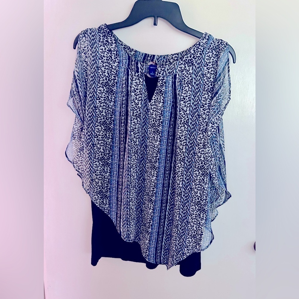 APT.9 Women’s Tank Boho Sheer Cover Womens Top Blouse SZ L Blue Gray Bla…​​​​​